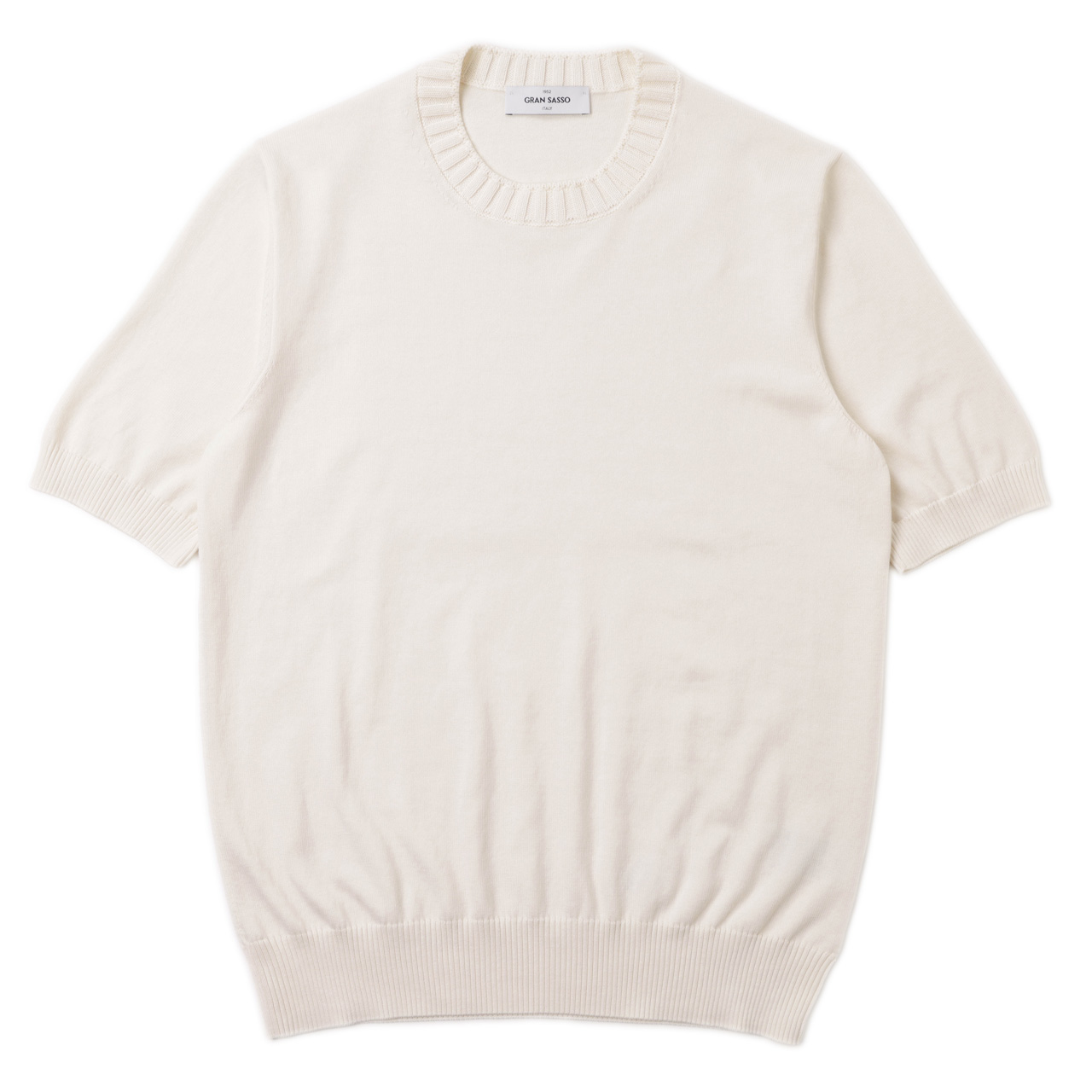 極美品●グランサッソ サマーニットハイゲージ 半袖ニット コットン アイボリー Gran Sasso グランサッソ ニット Tシャツ ハイゲージ コットン